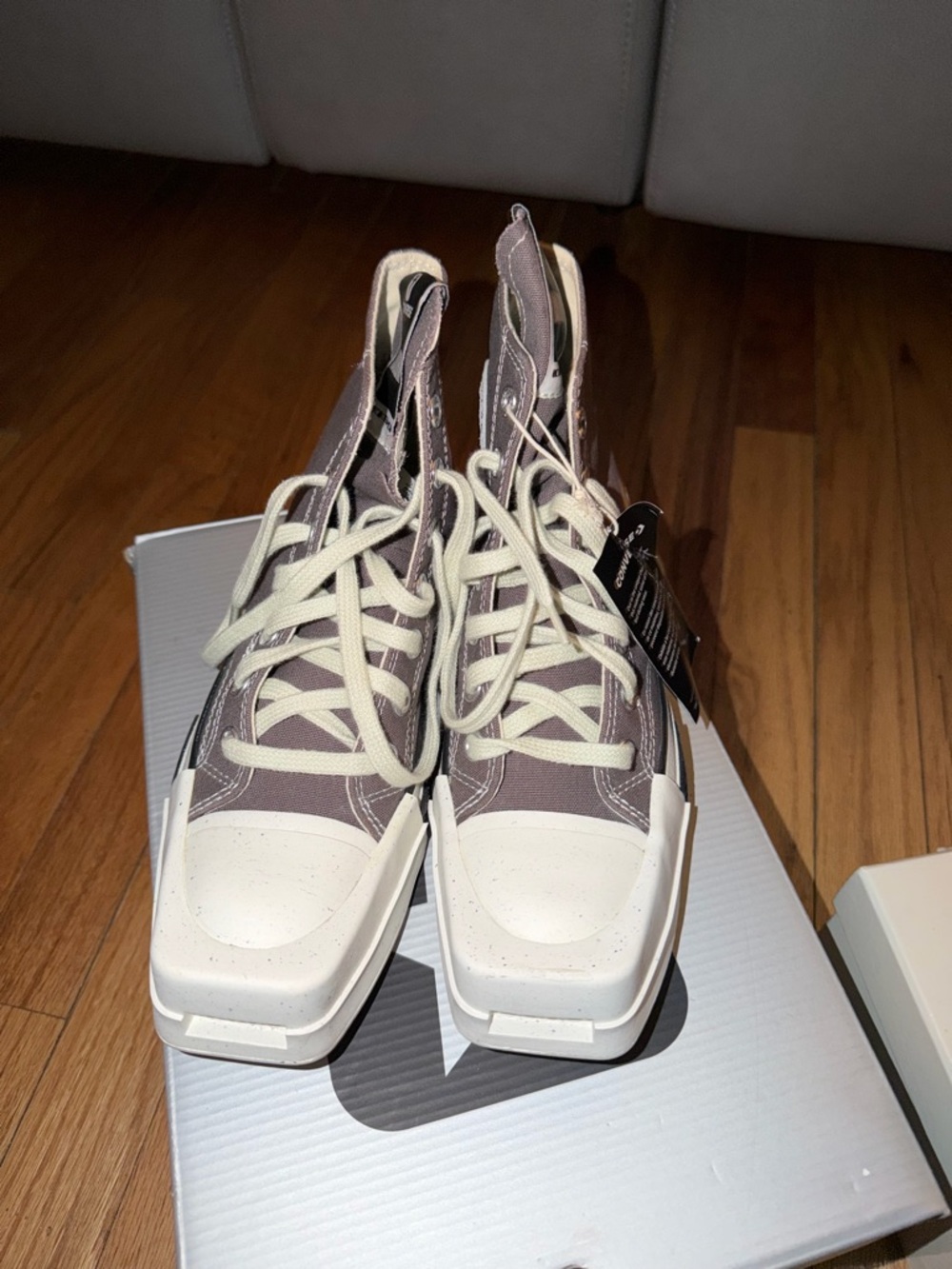 Rick Owens High-Top Sneakers in Taupe and Cream - Picture 3 of 5